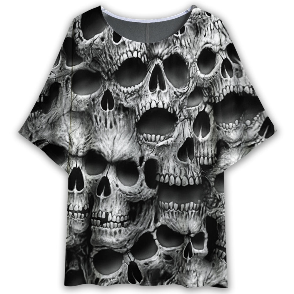 S Skull No Fear No Pain - Women's T-shirt With Bat Sleeve - Owls Matrix LTD