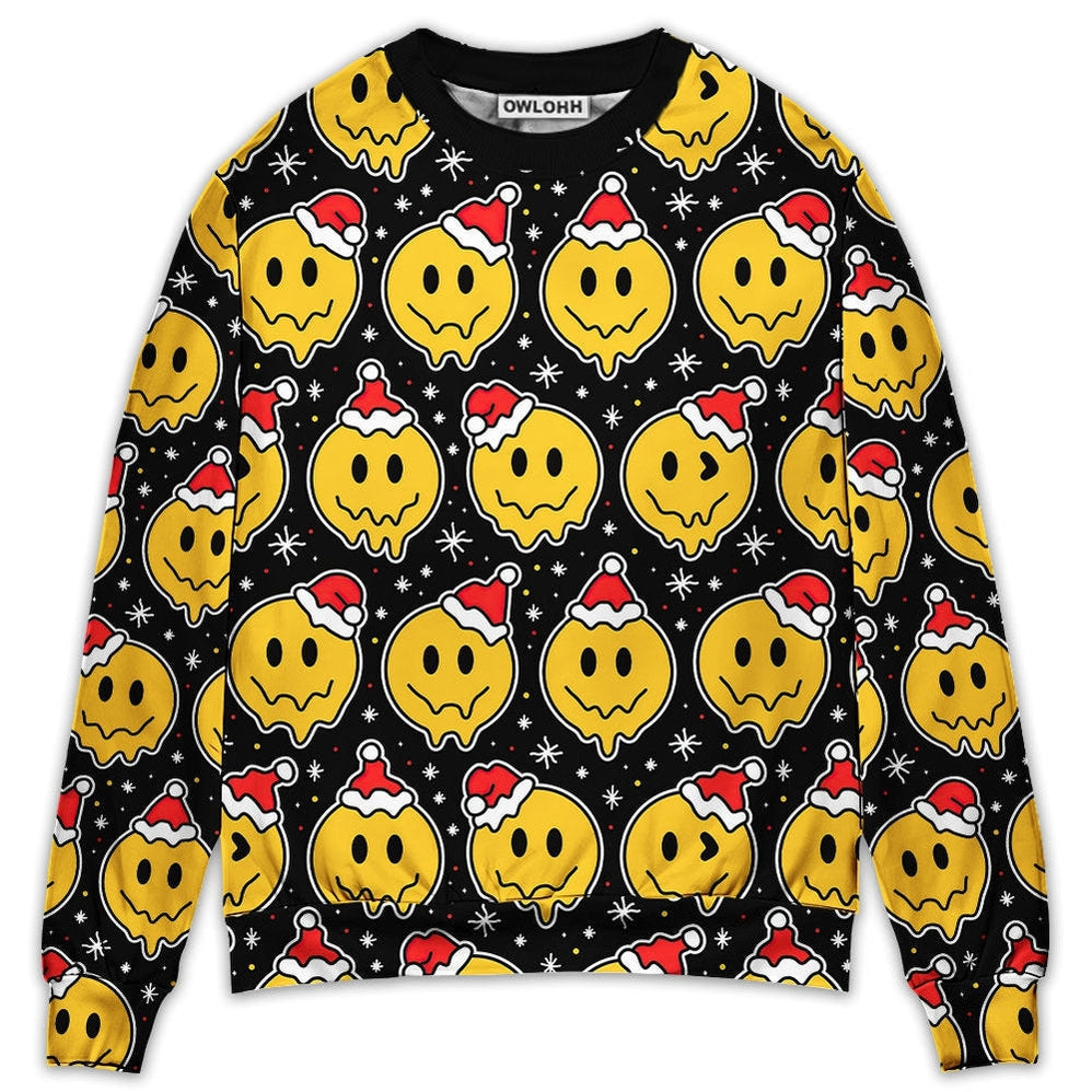 Sweater / S Christmas Smile Happy Face With Santa Hat - Sweater - Ugly Christmas Sweaters - Owls Matrix LTD