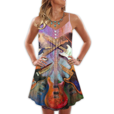 Guitar Abstract Colorful Lover Guitar Art Style - V-neck Sleeveless Cami Dress - Owls Matrix LTD