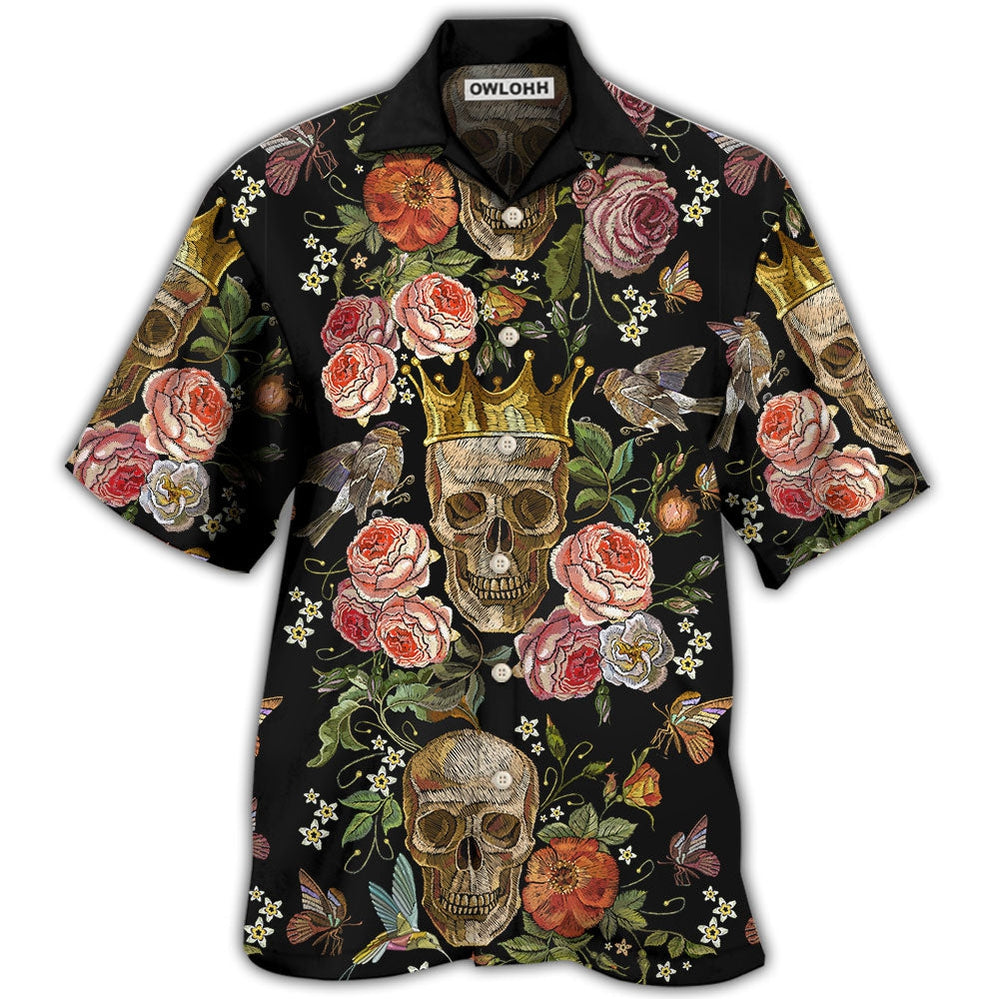 Hawaiian Shirt / Adults / S Skull And Flowers Art - Hawaiian Shirt - Owls Matrix LTD
