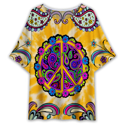 S Hippie Mandala Art Tie Dye - Women's T-shirt With Bat Sleeve - Owls Matrix LTD