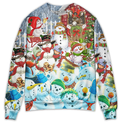 Sweater / S Snowman Happy Farm Holiday Christmas - Sweater - Ugly Christmas Sweaters - Owls Matrix LTD