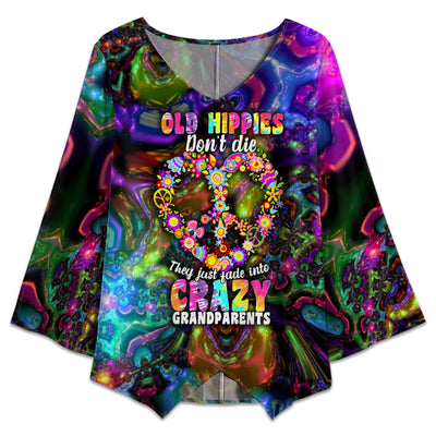 S Hippie Old Hippies Don't Die - V-neck T-shirt - Owls Matrix LTD