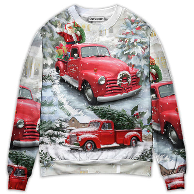 Christmas Santa Claus Red Truck Xmas Is Coming Art Style - Sweater - Ugly Christmas Sweaters - Owls Matrix LTD