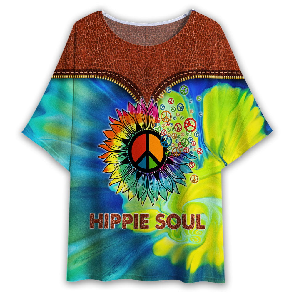 S Hippie Soul Tie Dye And Leather Style - Women's T-shirt With Bat Sleeve - Owls Matrix LTD