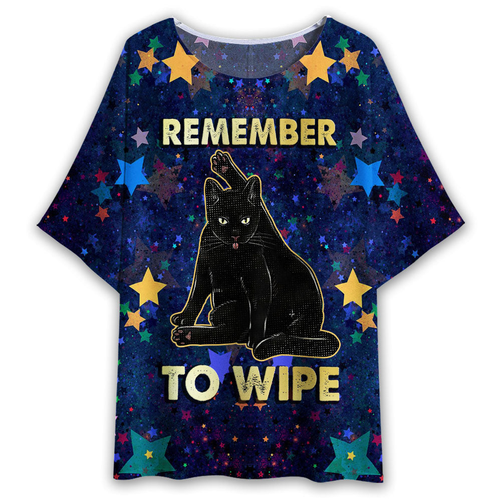 S Black Cat Remember To Wipe - Women's T-shirt With Bat Sleeve - Owls Matrix LTD
