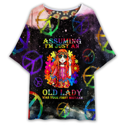 S Hippie Assuming I'm Just An Old Lady Tie Dye - Women's T-shirt With Bat Sleeve - Owls Matrix LTD