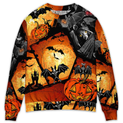 Sweater / S Halloween Bat Pumpkin Scary - Sweater - Ugly Christmas Sweaters - Owls Matrix LTD
