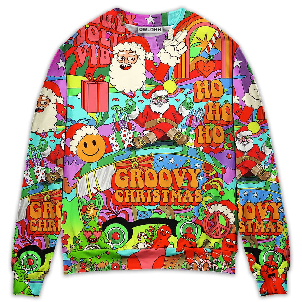 Sweater / S Christmas Hippie Santa Bus Peace - Sweater - Ugly Christmas Sweaters - Owls Matrix LTD