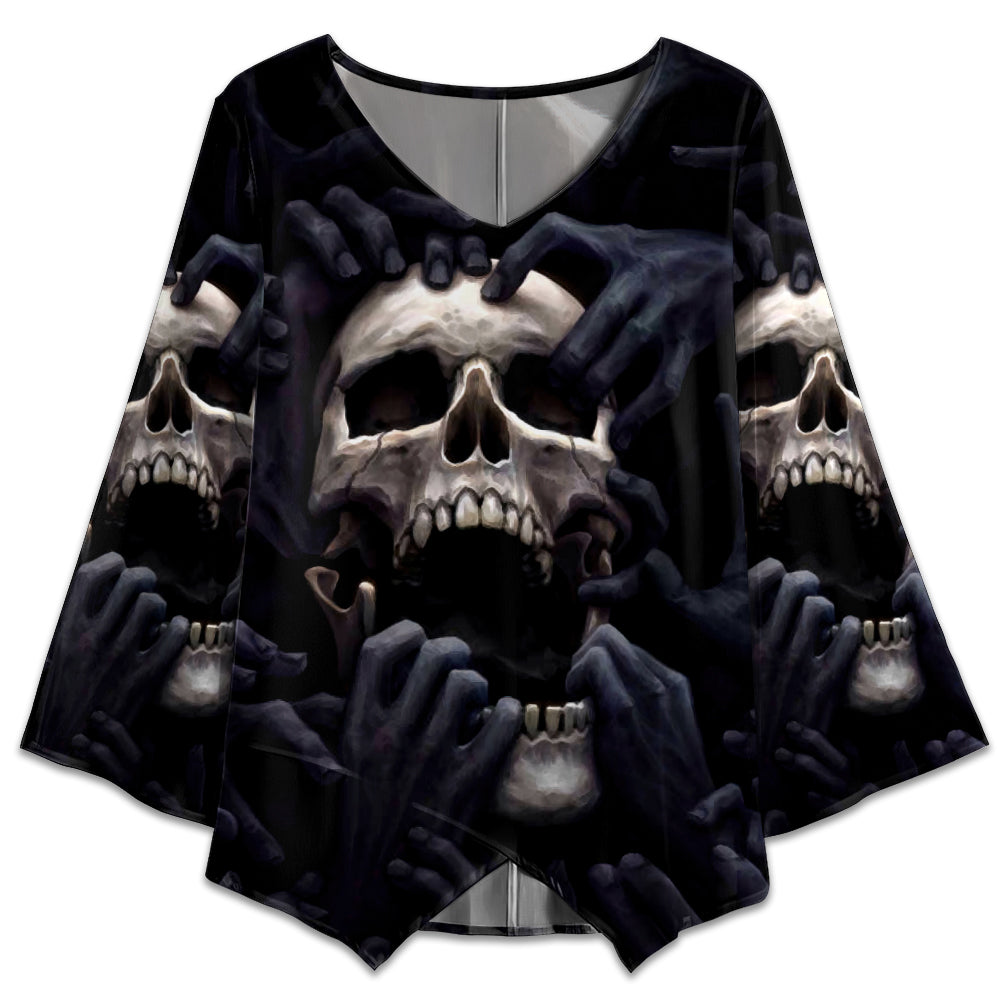 S Skull Dark Screaming Amazing - V-neck T-shirt - Owls Matrix LTD