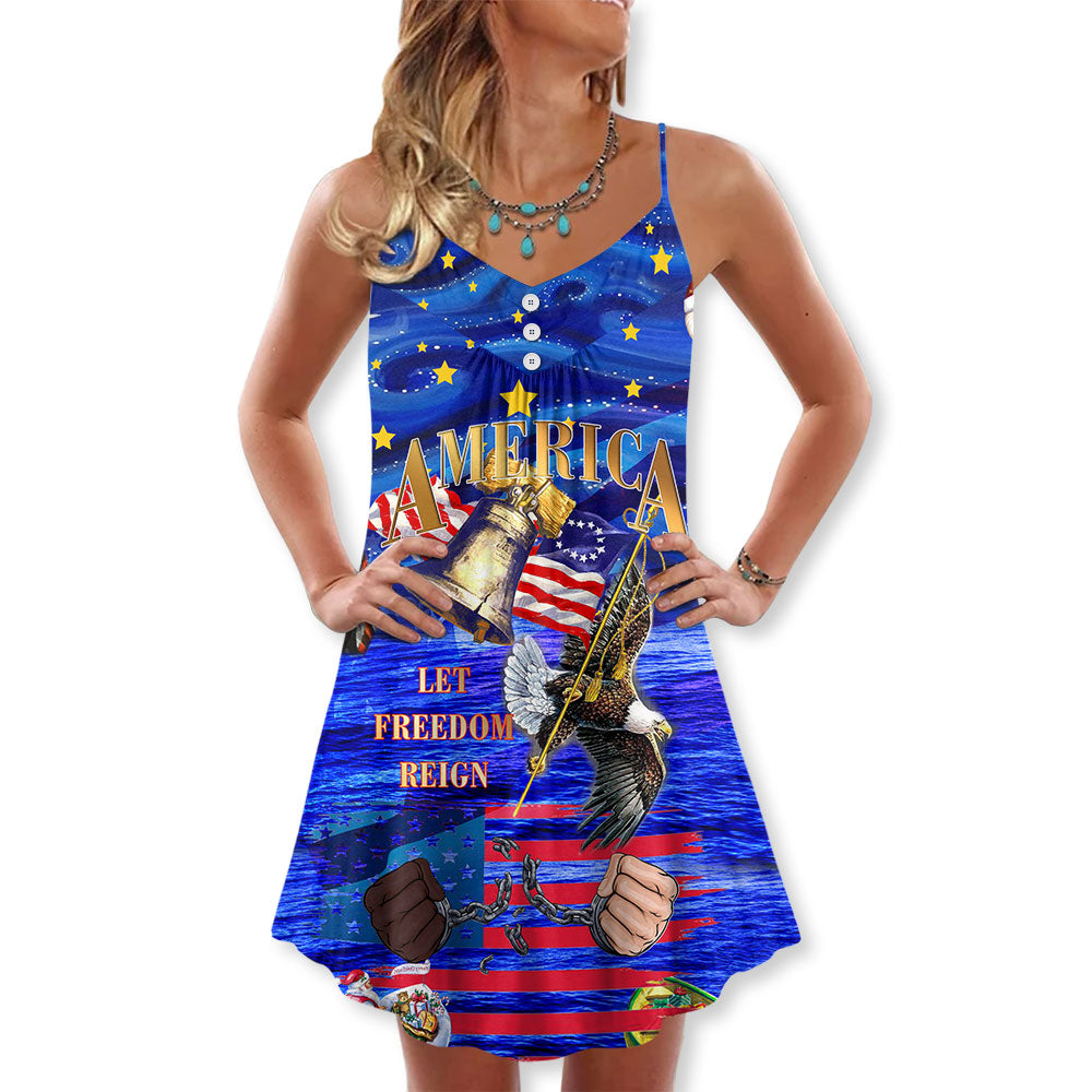 America Let Freedom Reign Merry Christmas - V-neck Sleeveless Cami Dress - Owls Matrix LTD