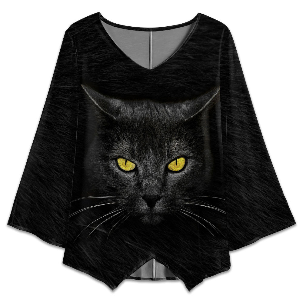 S Black Cat Darkness Style - V-neck T-shirt - Owls Matrix LTD
