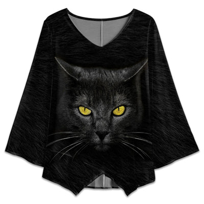 S Black Cat Darkness Style - V-neck T-shirt - Owls Matrix LTD