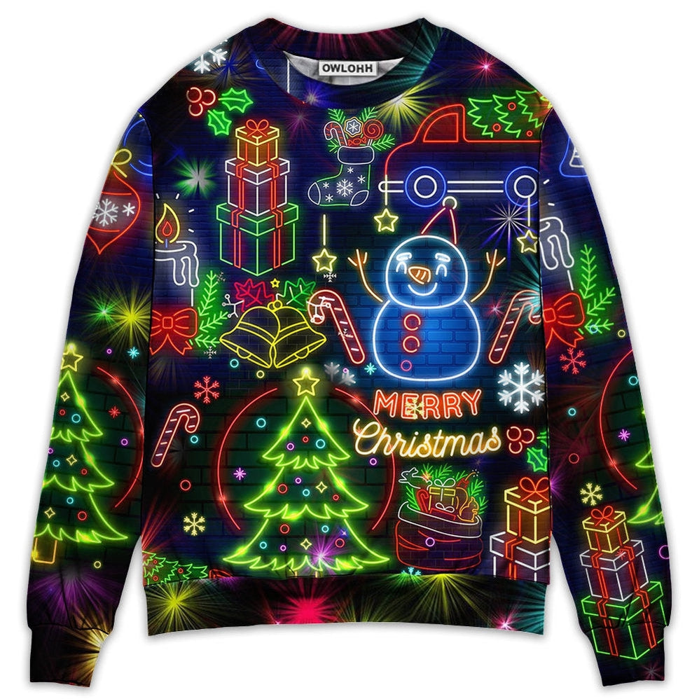 Sweater / S Christmas Bright Neon Lighting - Sweater - Ugly Christmas Sweaters - Owls Matrix LTD