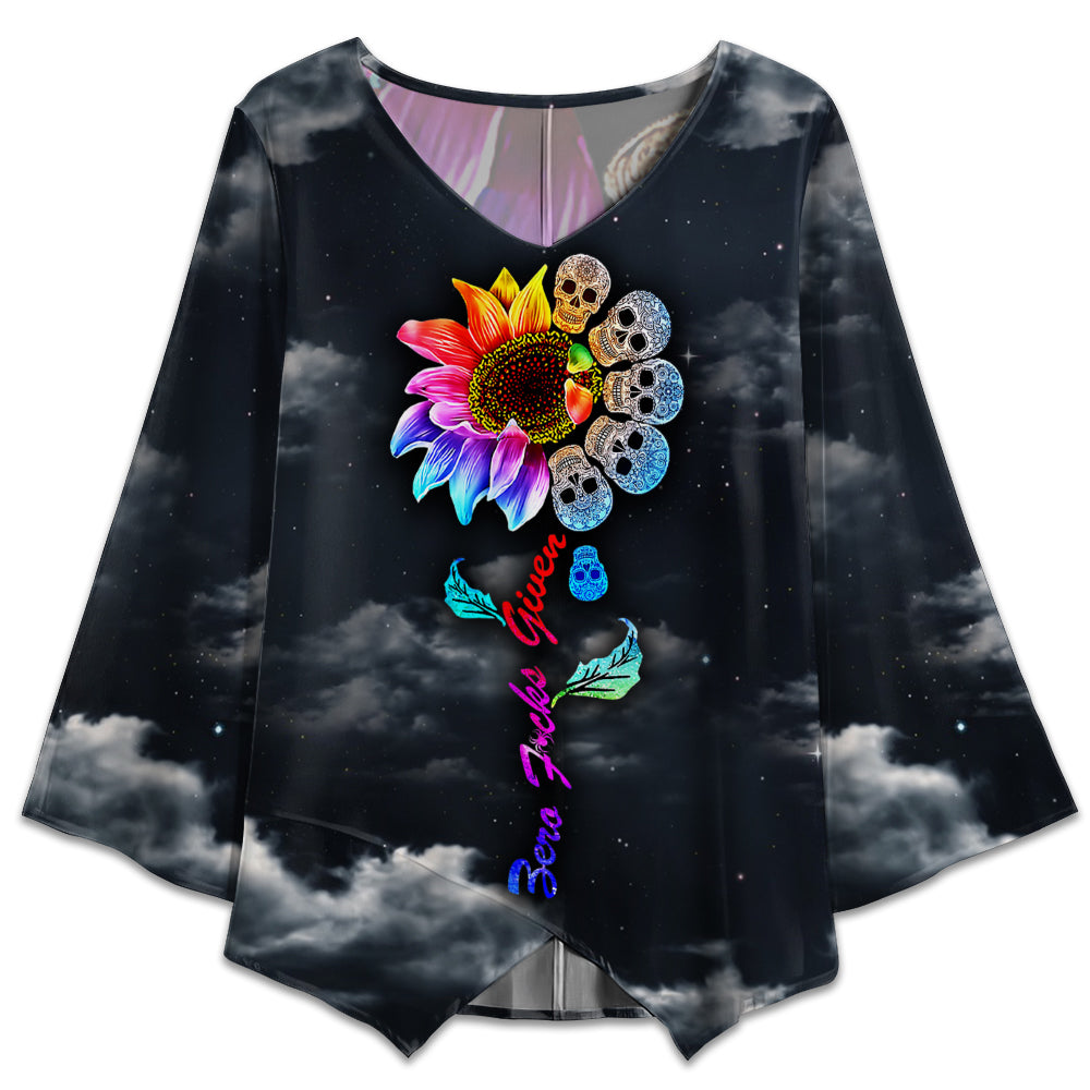 S Skull Sunflower Colorful Sky Night - V-neck T-shirt - Owls Matrix LTD