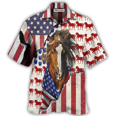 Hawaiian Shirt / Adults / S Horse Patriotic Horse American Flag - Hawaiian Shirt - Owls Matrix LTD