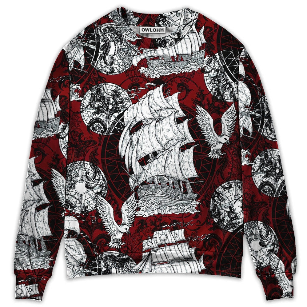 Sweater / S Sailing Ship Old Vintage Anchor Sea Life - Sweater - Ugly Christmas Sweaters - Owls Matrix LTD