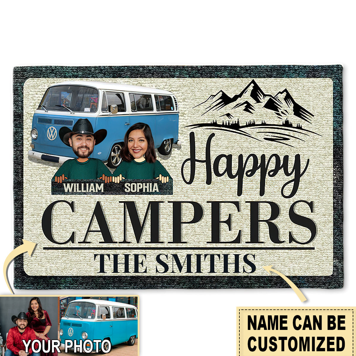 S ( 16X24 INCHES ) Camping Happy Campers Camping Custom Photo Personalized - Doormat - Owls Matrix LTD