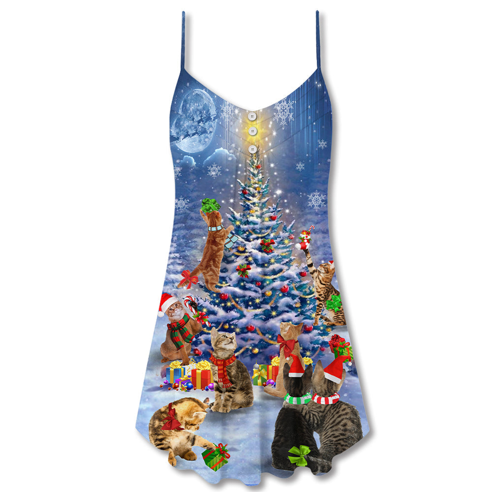 Christmas Cats Love Christmas Tree - V-neck Sleeveless Cami Dress - Owls Matrix LTD
