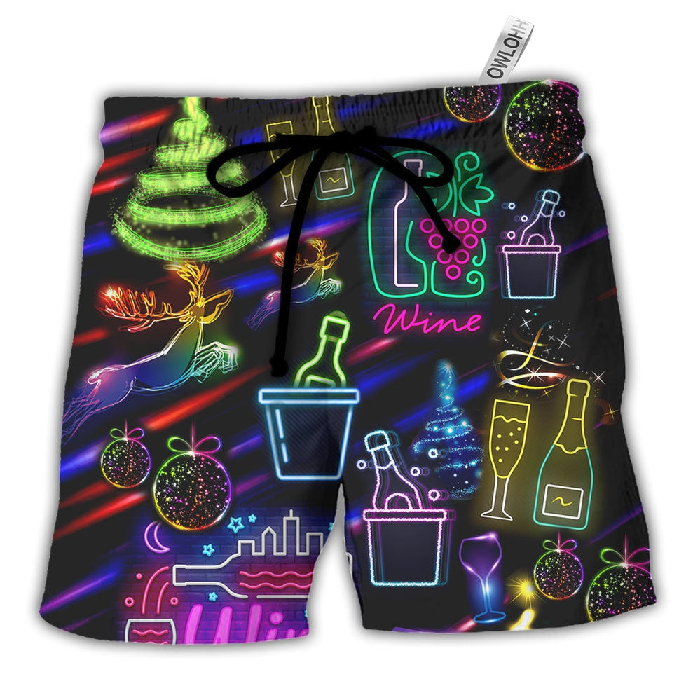 Beach Short / Adults / S Wine Christmas Neon Art Drinking - Beach Short - Owls Matrix LTD