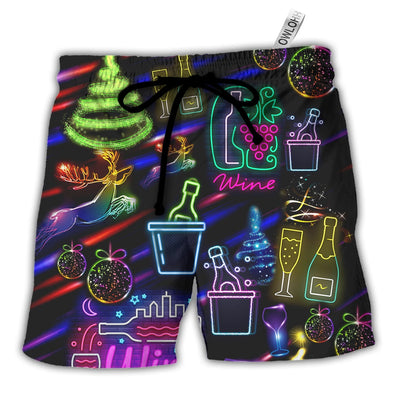 Beach Short / Adults / S Wine Christmas Neon Art Drinking - Beach Short - Owls Matrix LTD