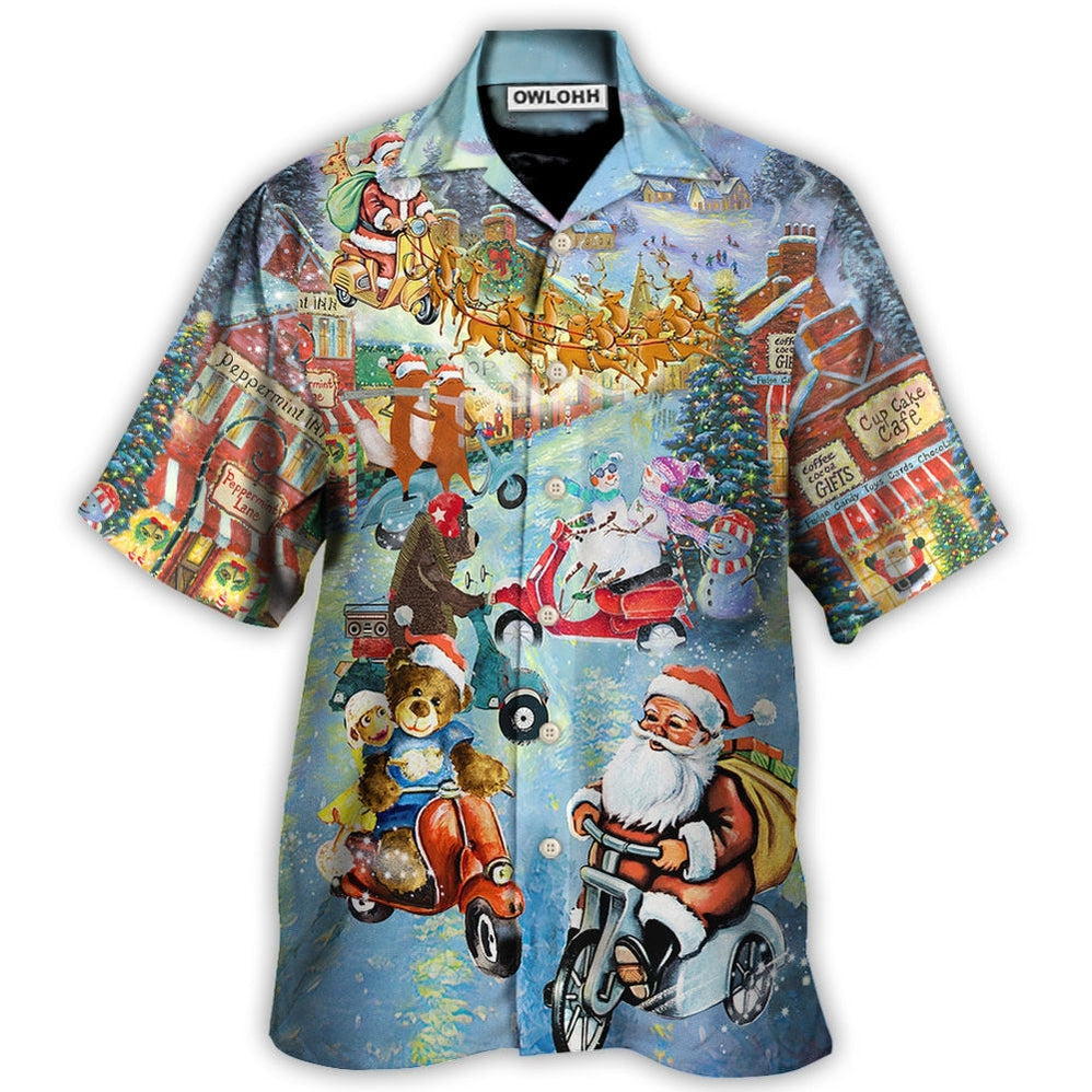 Hawaiian Shirt / Adults / S Christmas Santa And Animal Driving Scooter - Hawaiian Shirt - Owls Matrix LTD