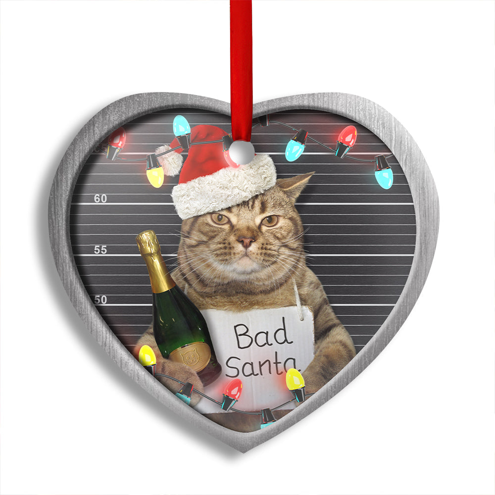 Pack 1 Christmas Cat Bad Santa Champagne And Santa Hat - Heart Ornament - Owls Matrix LTD
