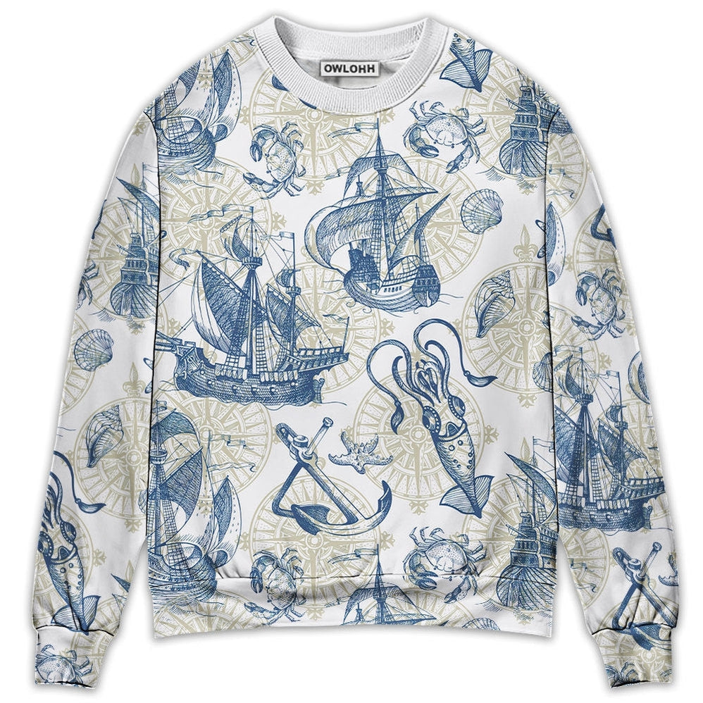 Sweater / S Ocean Life Vintage Sailboat Sea Monster Geographical Maps - Sweater - Ugly Christmas Sweaters - Owls Matrix LTD