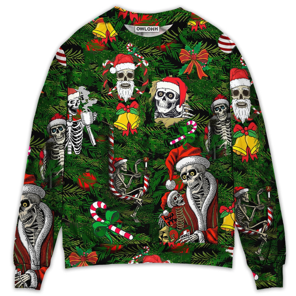 Sweater / S Skull Merry Xmas Happy Christmas - Sweater - Ugly Christmas Sweaters - Owls Matrix LTD