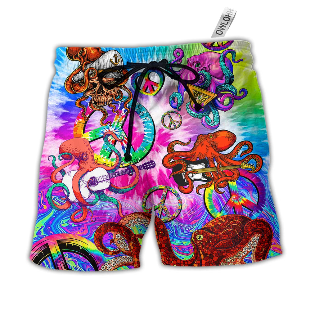 Beach Short / Adults / S Hippie Funny Octopus Colorful Happy Tie Dye Art Style - Beach Short - Owls Matrix LTD