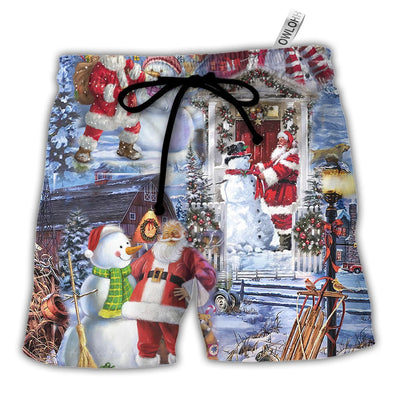 Beach Short / Adults / S Christmas Santa And Snowman Happy Holiday Christmas - Beach Short - Owls Matrix LTD