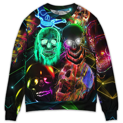 Skull Glowing Neon Light - Sweater - Ugly Christmas Sweaters - Owls Matrix LTD