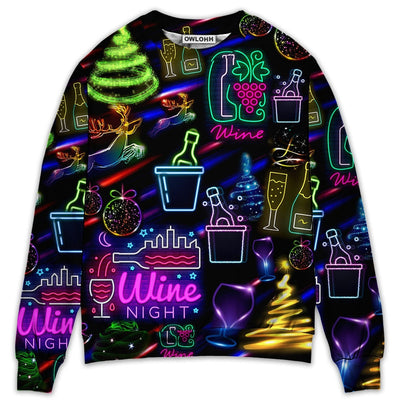 Sweater / S Wine Christmas Neon Art Drinking - Sweater - Ugly Christmas Sweaters - Owls Matrix LTD