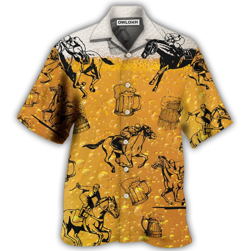 Hawaiian Shirt / Adults / S Horse Racing And Beer - Hawaiian Shirt - Owls Matrix LTD