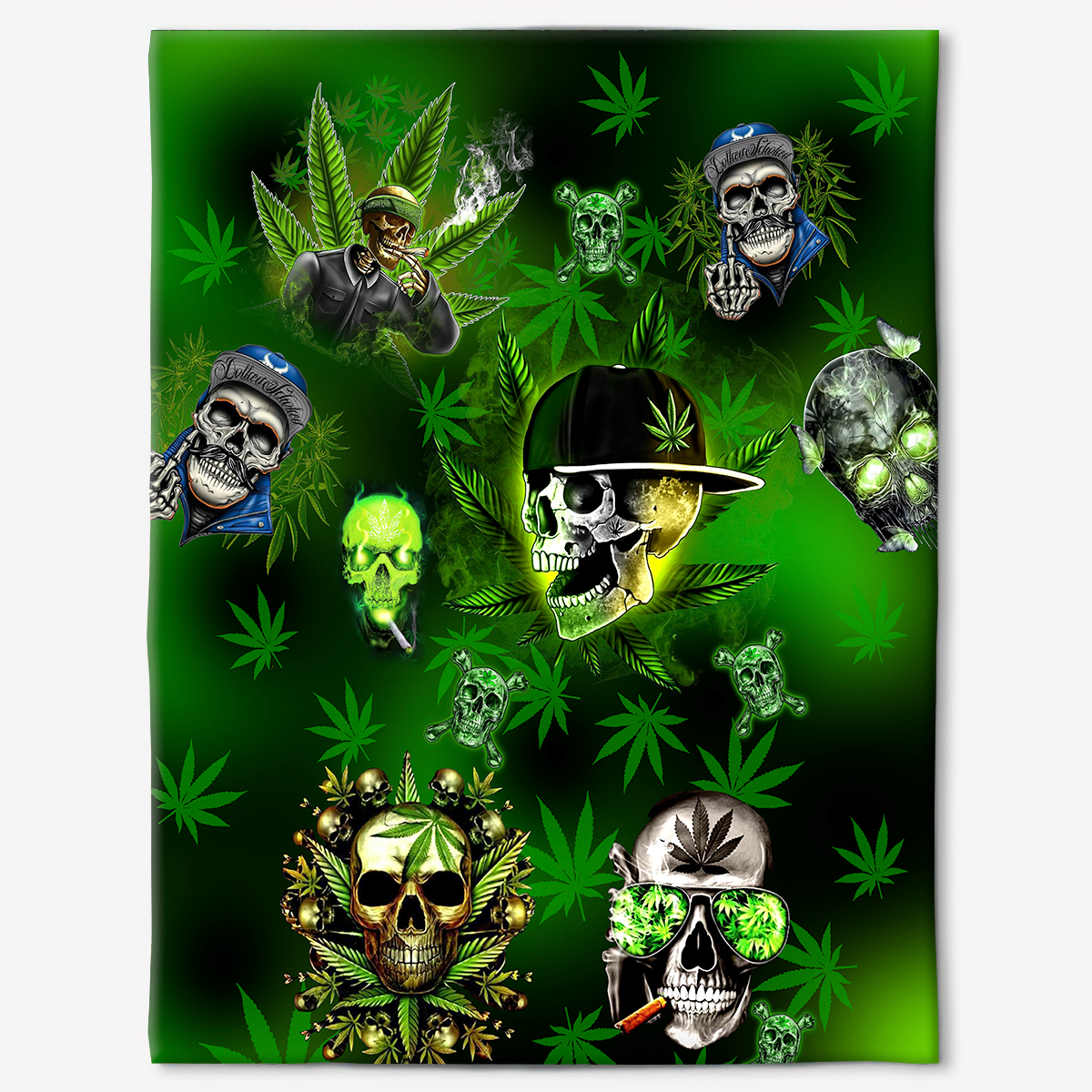50" x 60" Skull Let's Get High Green - Flannel Blanket - Owls Matrix LTD