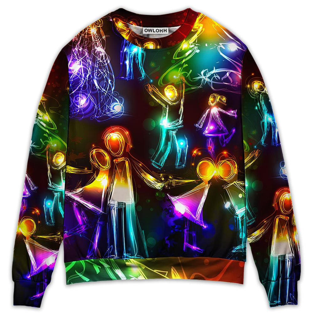 Sweater / S Christmas Family Happy Love Tree Neon Light Style - Sweater - Ugly Christmas Sweaters - Owls Matrix LTD