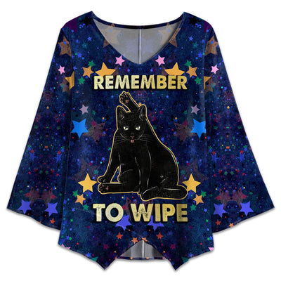 S Black Cat Remember To Wipe - V-neck T-shirt - Owls Matrix LTD