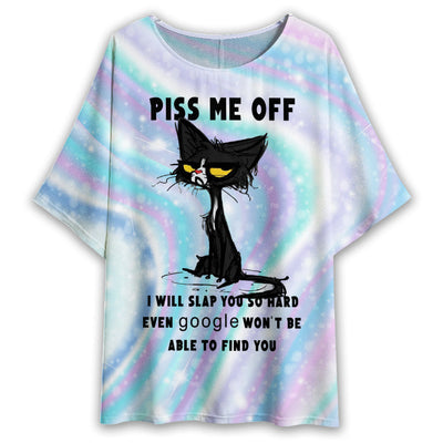 S Black Cat Piss Me Off - Women's T-shirt With Bat Sleeve - Owls Matrix LTD