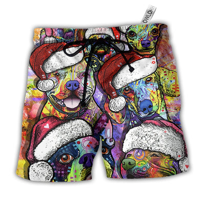 Beach Short / Adults / S Dog Christmas Colorful Art Style - Beach Short - Owls Matrix LTD