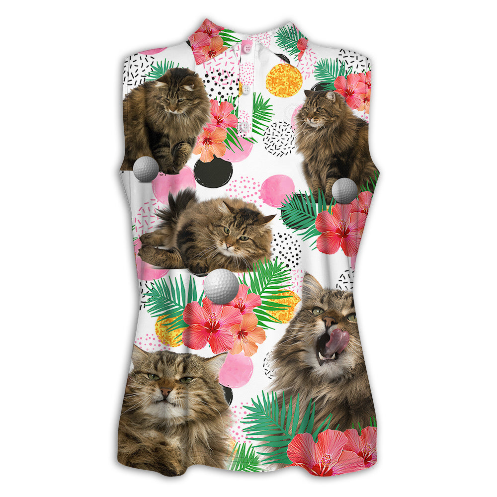 XS Cat Play Golf Tropical Flower Style - Women's Polo Shirt - Owls Matrix LTD