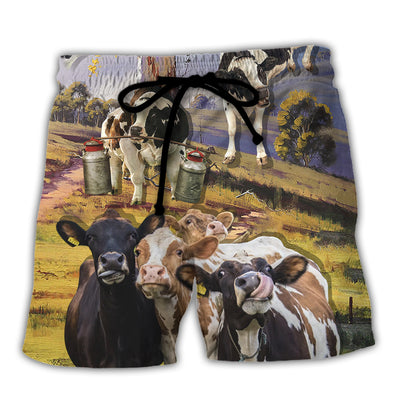 Cow Dancing In The Australian Landscape Funny Art Style - Beach Short - Owls Matrix LTD