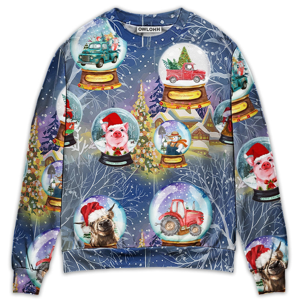 Sweater / S Christmas Farmer Xmas Funny Global - Sweater - Ugly Christmas Sweaters - Owls Matrix LTD