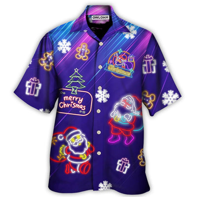 Hawaiian Shirt / Adults / S Christmas Santa Neon Light Xmas Party - Hawaiian Shirt - Owls Matrix LTD