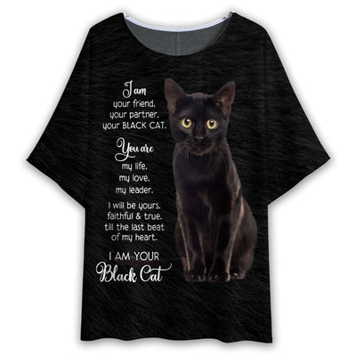 S Black Cat I Am Your Friend - Women's T-shirt With Bat Sleeve - Owls Matrix LTD