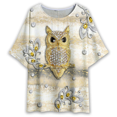 S Owl Golden Jewelry Marble Style - Women's T-shirt With Bat Sleeve - Owls Matrix LTD