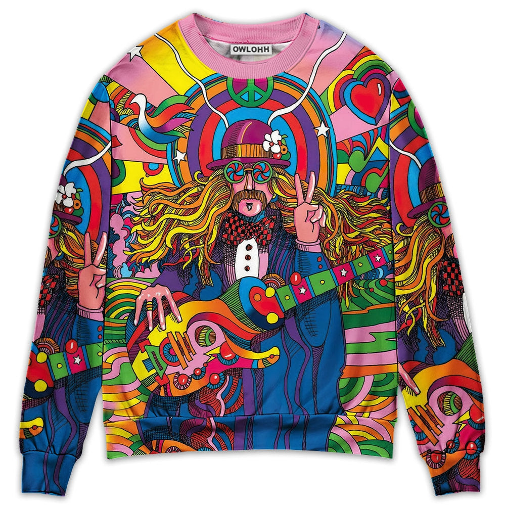 Hippie Rock Music Colorful - Sweater - Ugly Christmas Sweaters - Owls Matrix LTD