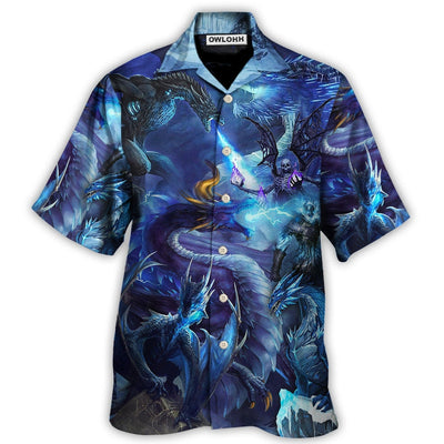 Hawaiian Shirt / Adults / S Dragon Blue Skull Fire Lightning Art Style - Hawaiian Shirt - Owls Matrix LTD