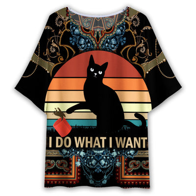 S Black Cat I Do What I Want - Women's T-shirt With Bat Sleeve - Owls Matrix LTD