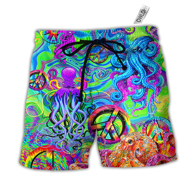 Beach Short / Adults / S Hippie Funny Octopus Colorful Tie Dye - Beach Short - Owls Matrix LTD