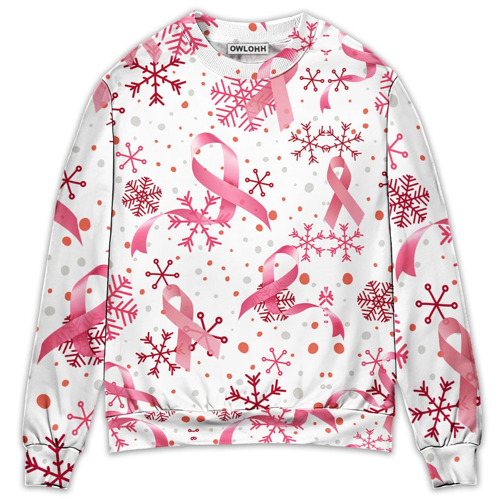 Sweater / S Breast Cancer Pink Ribbon Merry Christmas - Sweater - Ugly Christmas Sweaters - Owls Matrix LTD